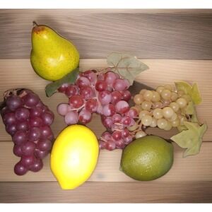 Artificial Fruit Lifelike Fake Grapes Pear Lime Lemon Faux Decor Fall Autumn